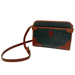 Vintage Liz Claiborne Purse Pebble Genuine Leather Crossbody Bag 80s Green Brown